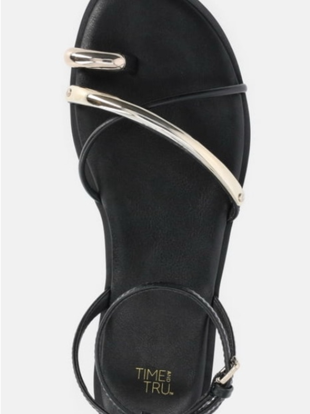 NWT Time and Tru Black Strappy Toe Ring Sandals Gold Hardware Size 6
